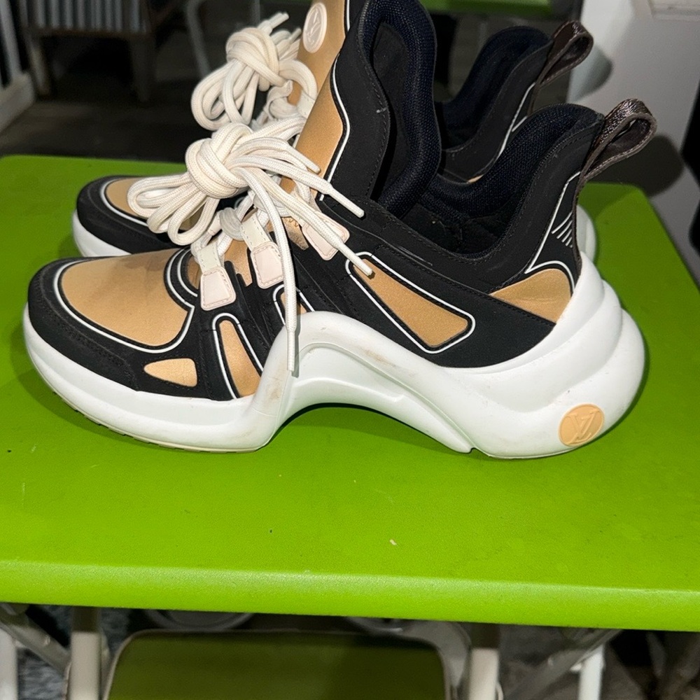 Louis Vuitton Chunky Sneakers in Black, Tan & White